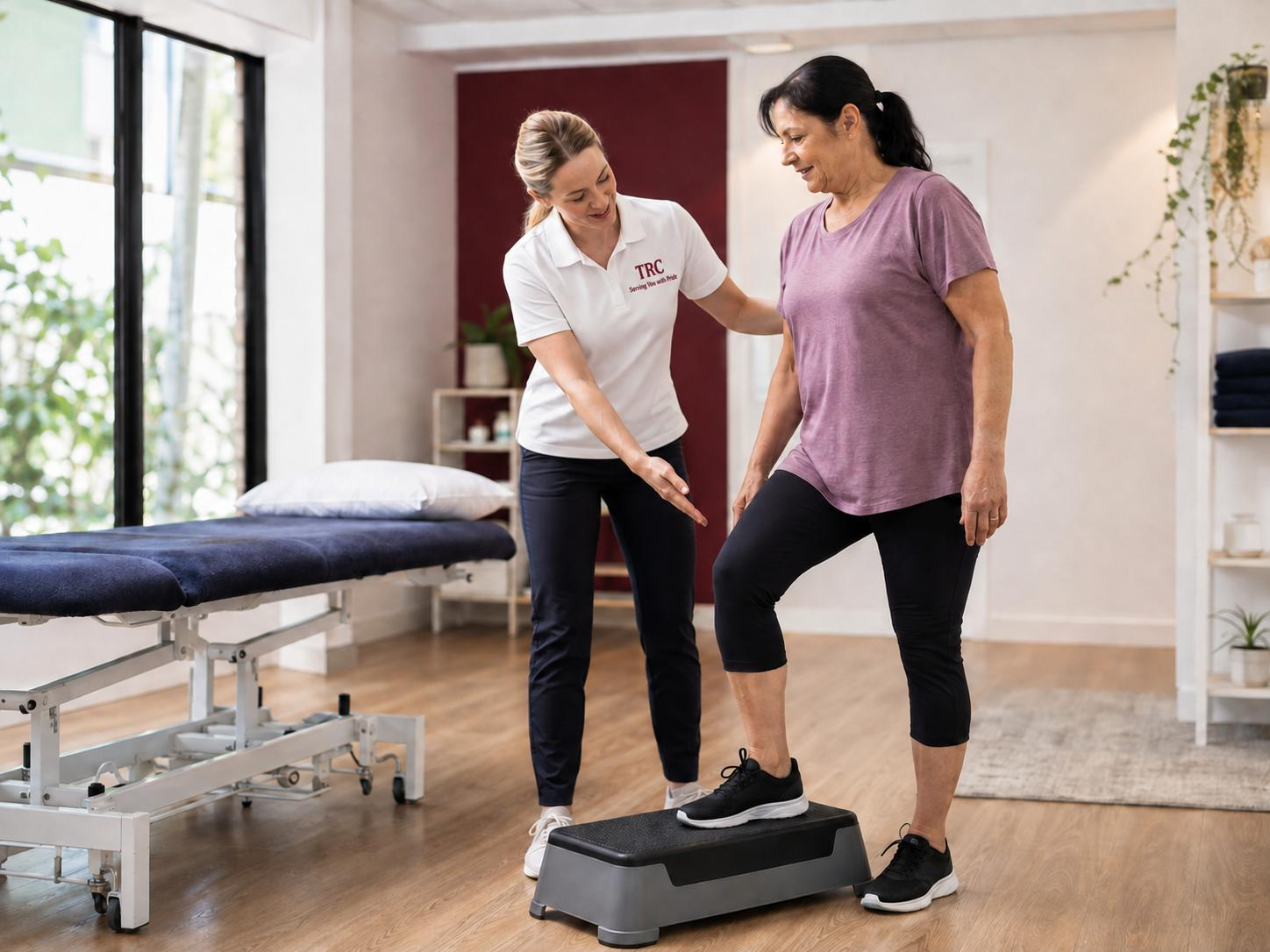 Physiotherapist supporting a client with rehabilitation
